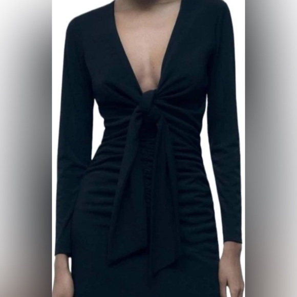 Zara Elegant Black Tie Front Dress - Picture 2 of 7